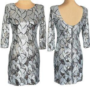 NWT Body Language Paris Sequin Mini Dress Sz.S Silver Cocktail Formal Coquette